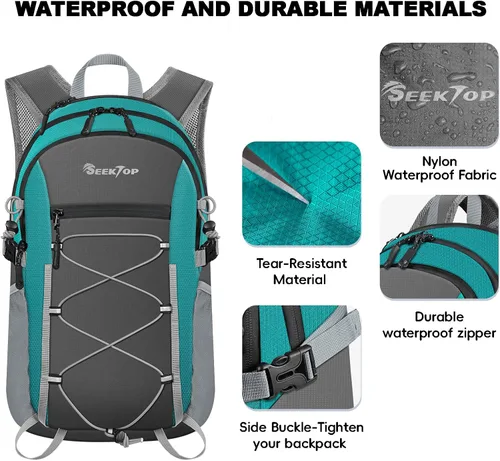 Miniatura 2 de Seektop - Mochila plegable impermeable de 20L para senderismo, mochila ultra ligera y pequeña para día, mochila compactable para hombre y mujer Verde