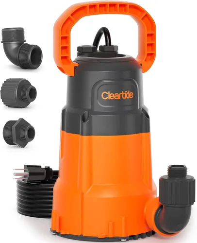 Miniatura 8 de Cleartide Bomba de sumidero sumergible con interruptor de flotador atado, bomba de agua utilitaria de 1/4 HP, motor 100% cobre, bomba de drenaje