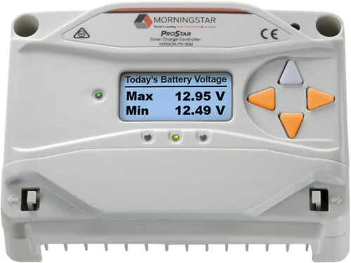 Morningstar Prostar 30A PWM Controlador de carga solar con medidor (PS-30M) - Regulador de panel solar, soporta baterías de litio LA/12V/24V,