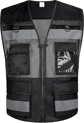 Miniatura 8 de Chaleco de seguridad reflectante de alta visibilidad, clase 2, 10 bolsillos, transpirable y forro de malla, ropa de trabajo (M-2XL, amarillo negro)