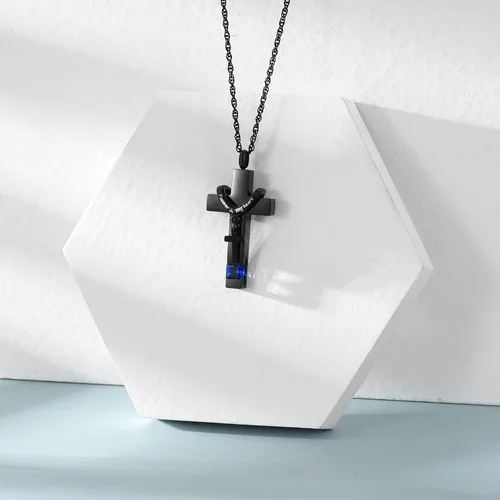 Miniatura 4 de shajwo Collar de Urna en Cruz para Cenizas con Piedra de Nacimiento Rosa Flor Joyería de Cremación para Mujeres Niñas Recuerdo Memorial Colgante