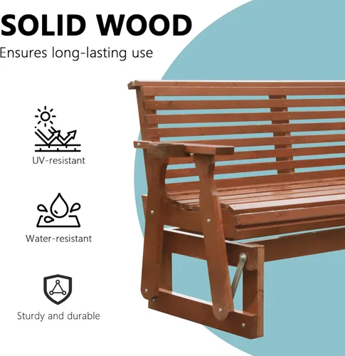 Miniatura 5 de Silla Mecedora Deslizante para Exteriores de 2 Plazas, Deslizante de Patio de Madera de 5 Pies con Respaldo Alto Curvado, Portavasos y Contorno