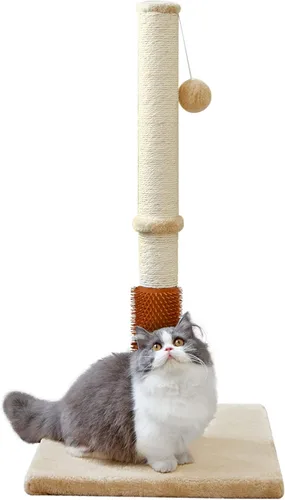 MeowHomm Poste rascador para gatos de 32 pulgadas con cepillo para gatos, cuerda de sisal, poste rascador alto para gatos con bola colgante suave