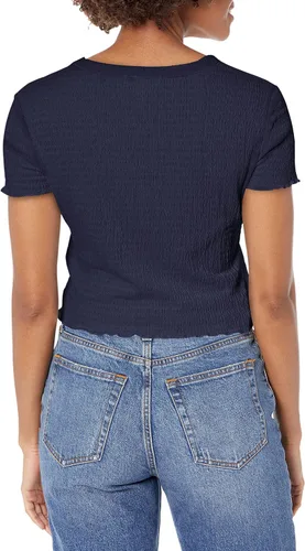 Miniatura 4 de GUESS Top ahumado de manga corta con cuello redondo para mujer