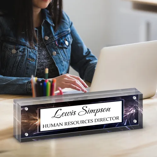 Miniatura 5 de Placa de Nombre para Escritorio, Placa de Nombre de Escritorio con Patrón de Doble Cara Personalizada, Decoración de Escritorio de Oficina para Negro