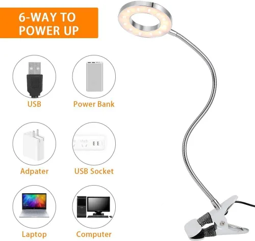 Miniatura 6 de LAVEN - Lámpara de escritorio, 7 W LED con clip para libros, cuidado ocular USB, brillo de 2 niveles, 2 modos