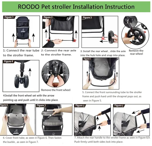 Miniatura 6 de ROODO Cochecito de 4 Ruedas para Perros y Gatos Mascotas, el Mejor Ligero Plegable Compacto Portátil Jogger Todo Terreno Viaje Equipo para Mascotas