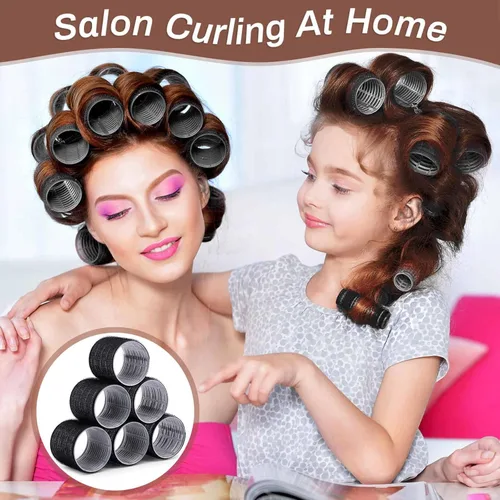 Miniatura 2 de Juego de rodillos grandes para el cabello, 24 piezas con 12 rodillos jumbo y 12 clips para volumen de cabello largo y grueso (negro)
