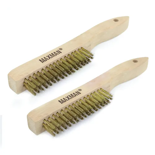 Miniatura 2 de MAXMAN Cepillo de latón, juego de 2 cepillos de alambre de latón resistente, cepillo de metal, cepillos de alambre para limpiar el óxido con mango