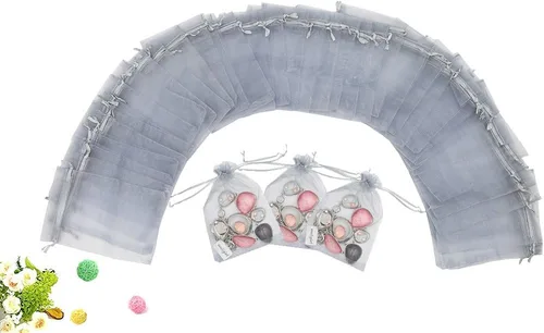 Miniatura 35 de Wudygirl 100 bolsas de organza de 3.9 x 4.7 pulgadas, bolsas de regalo transparentes con cordón, para bodas, fiestas, joyas, perfumes, sobres
