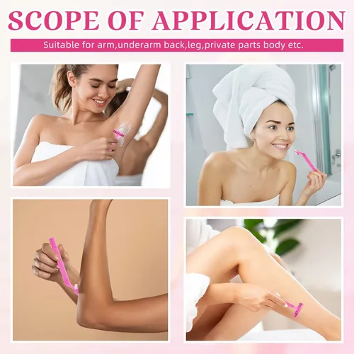 Miniatura 6 de Hanaive Maquinillas de afeitar desechables para mujer, doble hoja, desechable, de acero inoxidable, calidad hotelera, multiusos, portátil, Rosa