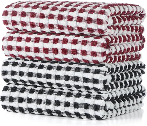 SALAS Paños de cocina de algodón para secar platos de cocina, toallas de cocina de rizo celosía, paños absorbentes con lazo para colgar, 16 x 26