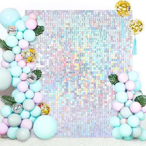 Miniatura 45 de 12 paneles cuadrados de lentejuelas brillantes para pared color azul claro (Baby Blue) telón de fondo decorativo para fiestas de bodas