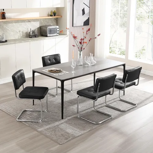 Miniatura 13 de Zesthouse Juego de 2 sillas de comedor de metal industrial, sillas de cocina tapizadas de cuero sintético con base de metal negro, para cocina
