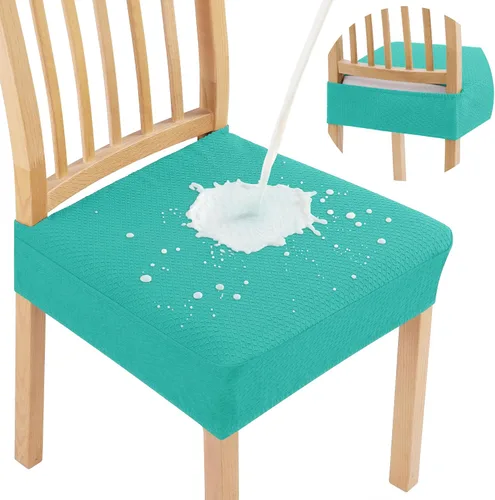 Miniatura 33 de Smiry Juego de 4 fundas de asiento impermeables para sillas de comedor, tela jacquard elástica, extraíble y lavable, fundas protectoras de asiento