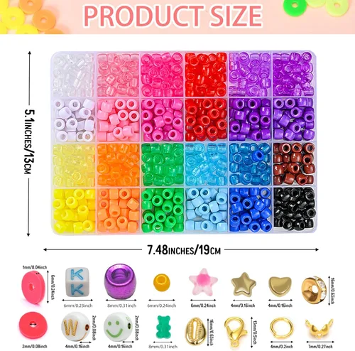 Miniatura 4 de SJZWSD Kit para Hacer Pulseras de la Amistad – 6 Cajas de Cuentas Pony, de Semilla, de Arcilla y de Letras, Cuentas UV que Brillan en la Oscuridad