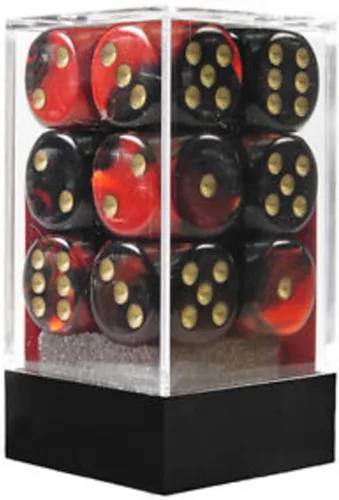 Chessex Juego de dados poliédricos Gemini de 0.630 in, color negro, rojo y dorado, compatible con Dungeons & Dragons, Pathfinder y otros juegos de