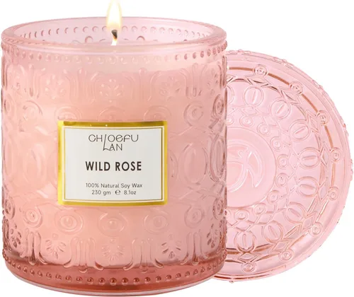 Chloefu LAN Vela de Rosa Silvestre, Velas de Regalo para el Día de la Madre para Mujeres, Vela de Lujo en Frasco para Aromatizar el Hogar, Cera de