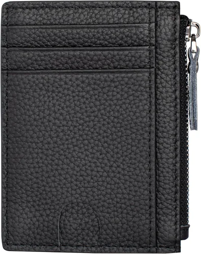 Miniatura 20 de Cartera delgada para mujeres de piel pequeña con bloqueo RFID, tarjetero minimalista con bolsas para monedas y fundas, Negro, Moderno