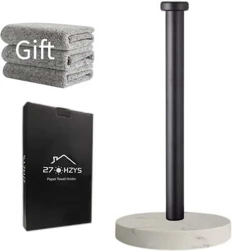 Miniatura 9 de Soporte para toallas de papel, soporte de rollo de papel de pie para cocina y baño, con base de mármol pesada para operación con una sola mano Oro-b