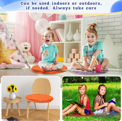 Miniatura 5 de Funtery Alfombra colorida de 6 asientos circulares de 18 pulgadas, alfombra redonda para niños, alfombra suave para aula, cojines educativos