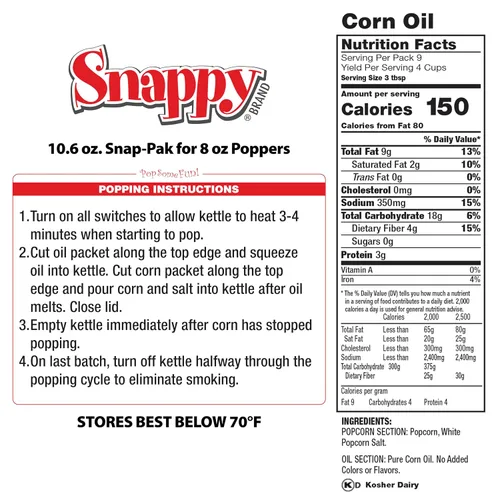 Miniatura 2 de Snappy Snap-Paks - Paquetes de porciones de palomitas de maíz todo en uno para máquina popping de 8 onzas, granos, aceite y sal, 24
