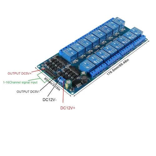 Miniatura 5 de Placa de módulo de relé de 12 V y 16 canales Optoacoplador LED LM2576 Disparador de bajo nivel de potencia 16 CH Placa de expansión (12V 16 canales)