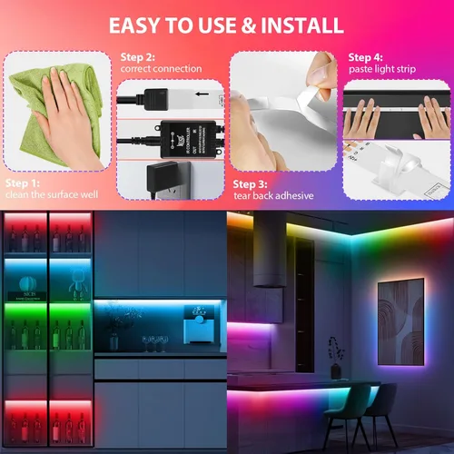 Miniatura 4 de Tiras de luces LED de 65.6 pies (2 rollos de 32.8 pies), tira de luces RGB que cambia de color 5050 con control remoto IR de 40 teclas, luces
