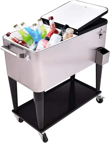 Miniatura 6 de Giantex - Carrito enfriador con ruedas, enfriador para exteriores de 80 cuartos de galón con ruedas de bloqueo, estante de almacenamiento, abridor