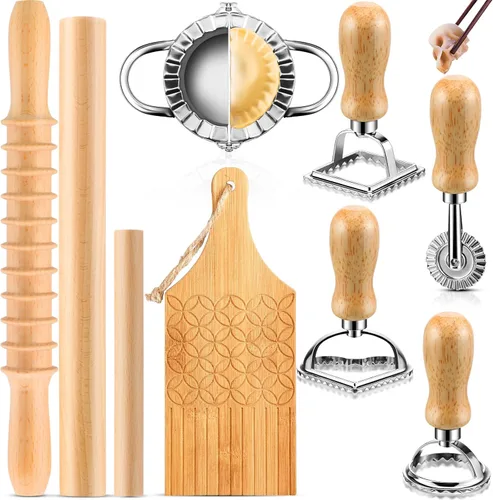 Kit de 9 piezas de herramientas para hacer pasta de ñoquis – Tabla de ñoquis, cortador de pasta, sello de ravioles, juego de rodillos de pasta