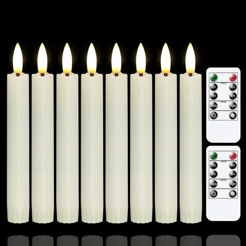 Miniatura 9 de Yeelida Velas cónicas sin llama a pilas con dos controles remotos con temporizador, velas LED de 6.4" con mechas 3D para ventana, luz cálida