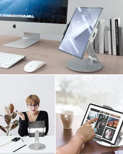 Miniatura 5 de Stouchi Soporte para tableta, soporte de base giratoria de 360°, soporte de escritorio ajustable con base resistente para iPad Pro Air Mini, Kindle