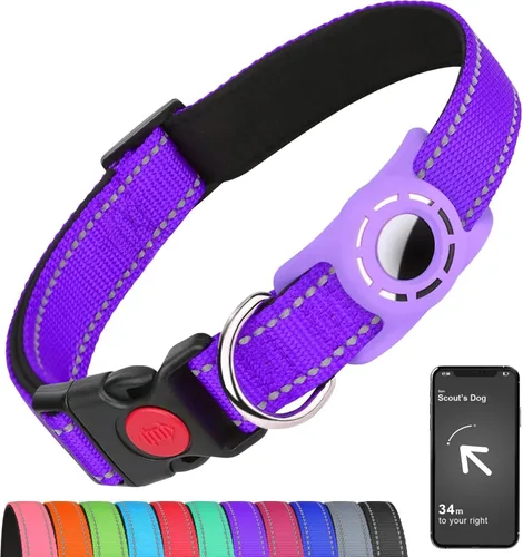 Miniatura 15 de AirTag - Collar de perro con soporte AirTag compatible con AirTag, acolchado suave reflectante, hebilla de bloqueo de seguridad, nailon ajustable