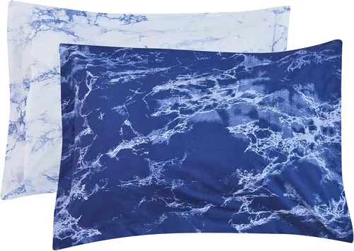 Miniatura 10 de Elegant Comfort Juego de edredón reversible de 10 piezas, estampado de mármol, almohada decorativa y sábana bajera con bolsillos inteligentes, Azul