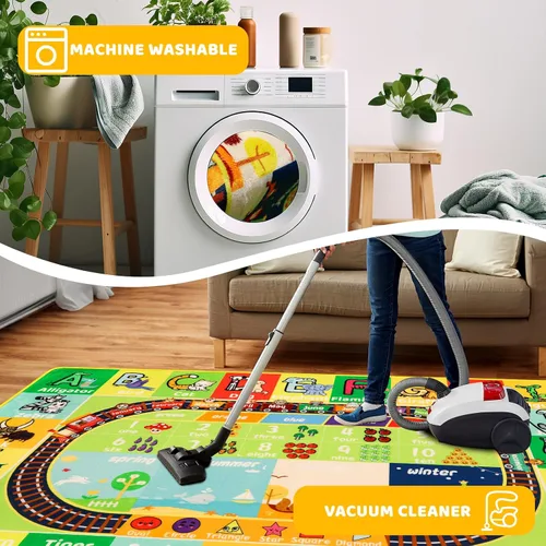 Miniatura 6 de Alfombra de ABC para niños para sala de juegos 59"×39.4" Alfombra de juego para bebés, alfombra de alfabeto, alfombra de animales, números, formas