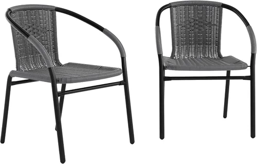 Miniatura 25 de Flash Furniture Lila Paquete de 2 Sillas Apilables de Ratán Beige para Restaurante Interior-Exterior