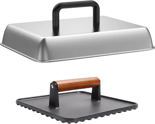 SafBbcue Cubierta Domer Rectangular de Acero Inoxidable de 14" para Derretir Queso y Cobertura de Rociado & Plancha Rectangular de Hierro Fundido