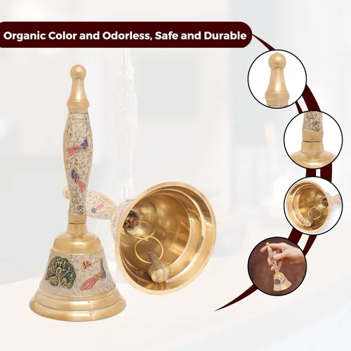 Miniatura 5 de Hashcart Campana de mano de latón Campana Puja para Mandir Pooja Ghanti indio para decoraciones de templos Diwali Campanas de Navidad