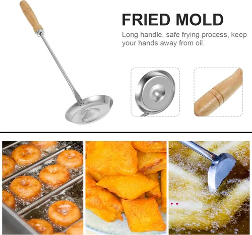 Miniatura 2 de Kichvoe Molde Bunuelos con asa de 15 pulgadas, ligero, de acero inoxidable, para freír bocadillos para panqueques caseros Bu Uelos y golosinas