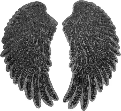 INOOMP 2pcs Black Angel Wings Sequin Embroidery Patch DIY Clothes Sewing Supplies Garment Decor Applique for Jackets and Costumes