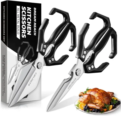 Miniatura 10 de Dream Reach Tijeras para aves de corral, Alemania, tijeras de cocina resistentes con cuchillo, abridor de botellas, caja de regalo, tijeras