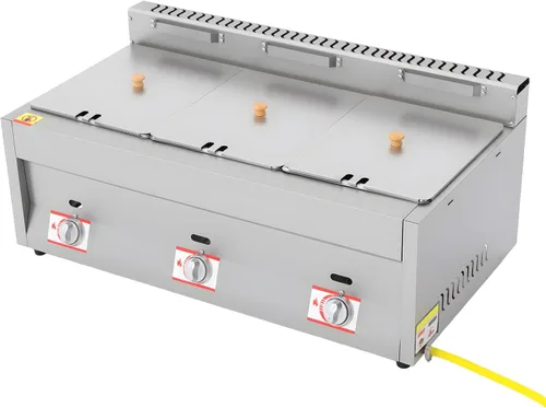 Calentador de alimentos comercial de 3 bandejas, freidora de gas de 18 L, mesa de vapor de gas para exteriores, calentador de sopa de gas al aire