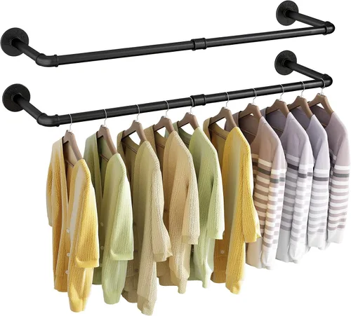 Miniatura 9 de Perchero de pared de 21.06 pulgadas, perchero industrial para montaje en pared, perchero de hierro resistente, barra colgante multiusos ahorradora