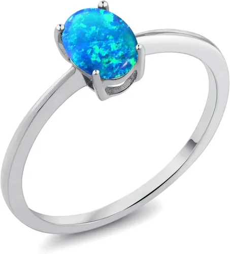 Miniatura 26 de Gem Stone King Anillo de compromiso solitario con piedra preciosa de oro blanco de 10 quilates, ovalado, 0.27 x 0.19 pulgadas, anillo de promesa