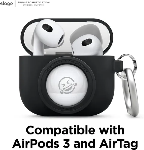 Miniatura 2 de elago Snapshot - Funda compatible con AirPod con soporte para AirTag (AirPods 3), bonito diseño de cámara con llavero, silicona duradera, soporta