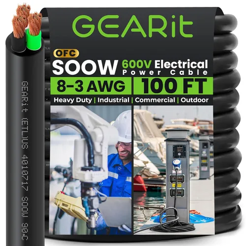 Miniatura 22 de GEARit Cable de alimentación portátil 6/3 6 AWG (100 pies - 3 conductores) SOOW 600V Cable eléctrico de calibre 6 para derivaciones de motor, luces