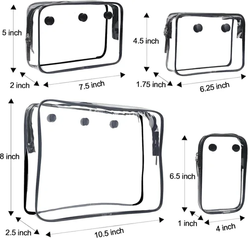 Miniatura 3 de Paquete de 4 bolsas de almacenamiento de maquillaje transparentes para bolsa de playa, accesorios con ganchos mosquetón, Claro, Bolsa