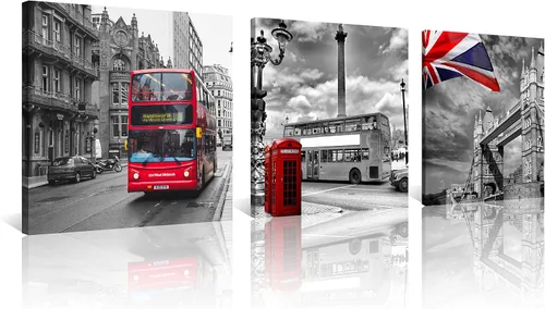 Miniatura 15 de NAN Wind 3 piezas de lienzo moderno Giclée impresiones en blanco y negro con paraguas rojos, lienzo romántico para parejas, pinturas de paisaje rojo