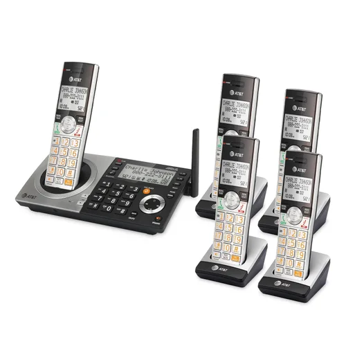 Miniatura 13 de AT&T CL83507 DECT 6.0 - Teléfono inalámbrico de 5 auriculares para el hogar con base de teclado dual, contestadora, bloqueo de llamadas, Base
