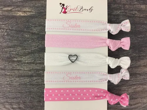 Miniatura 3 de Juego de pulsera y corbata para el cabello, joyería rosa para hermana, pulsera para hermana mayor para hermanas